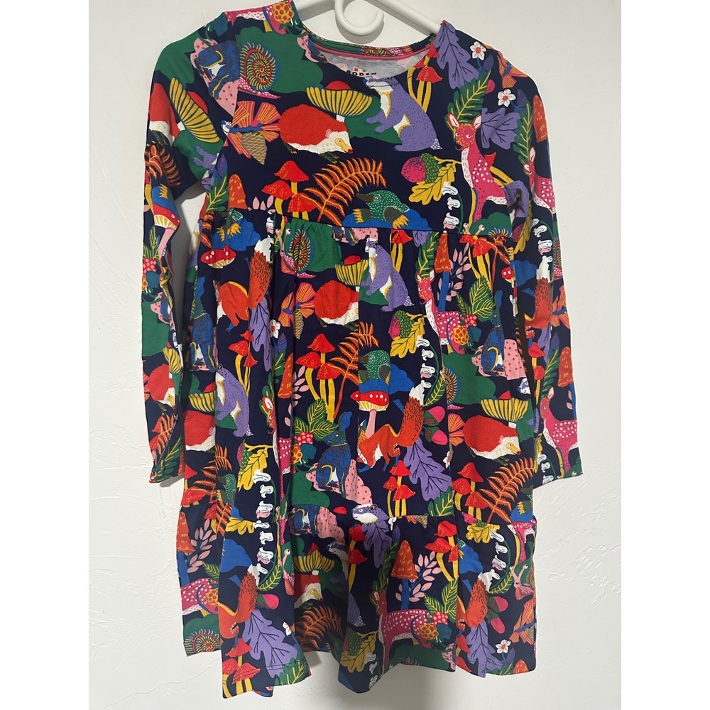 Mini Boden Girls Woodland Animal Print Jersey Dress Long Sleeve Size 10 READ